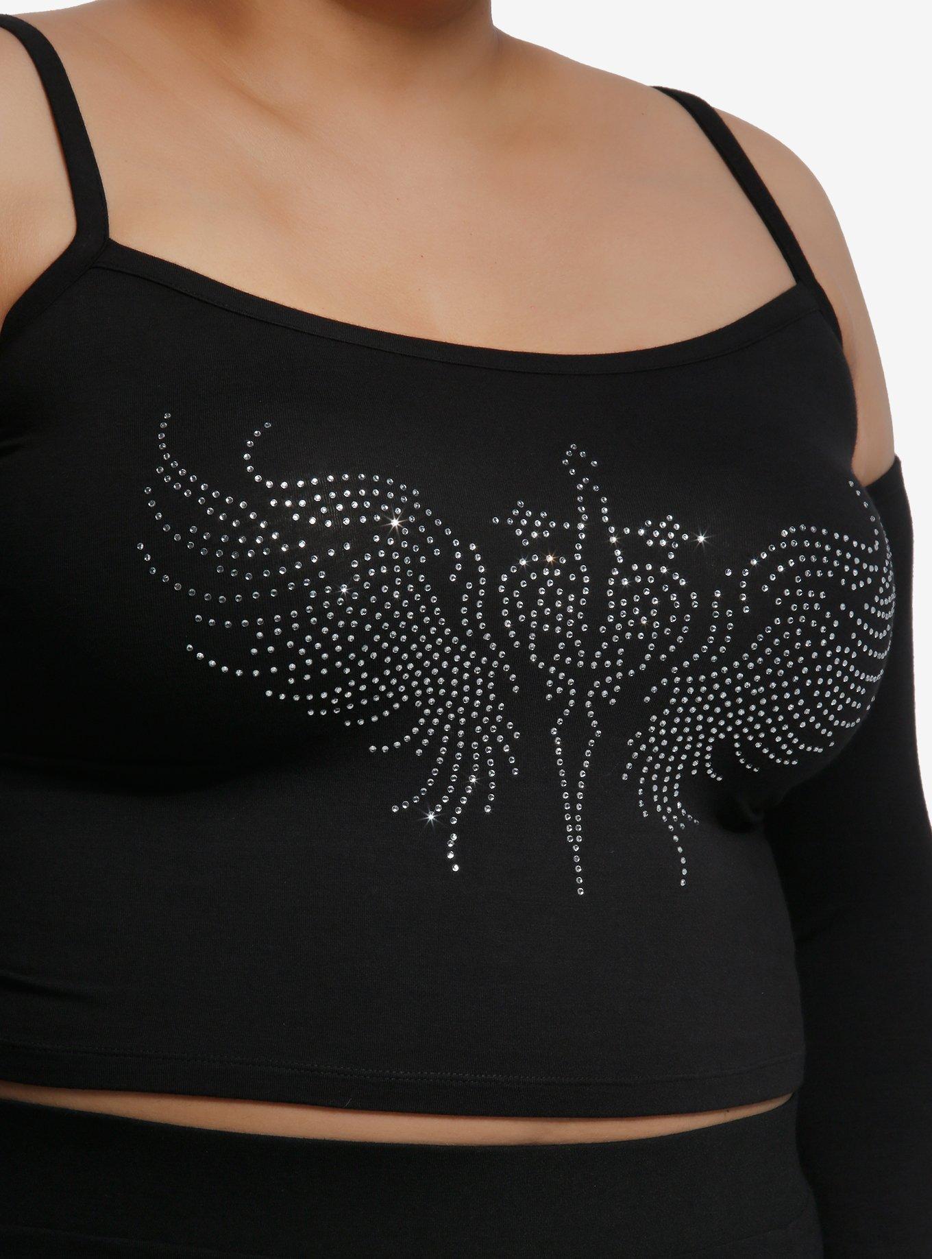 Social Collision Rhinestone Winged Heart Dagger Girls Tank Top With Arm Warmers Plus Size, , alternate