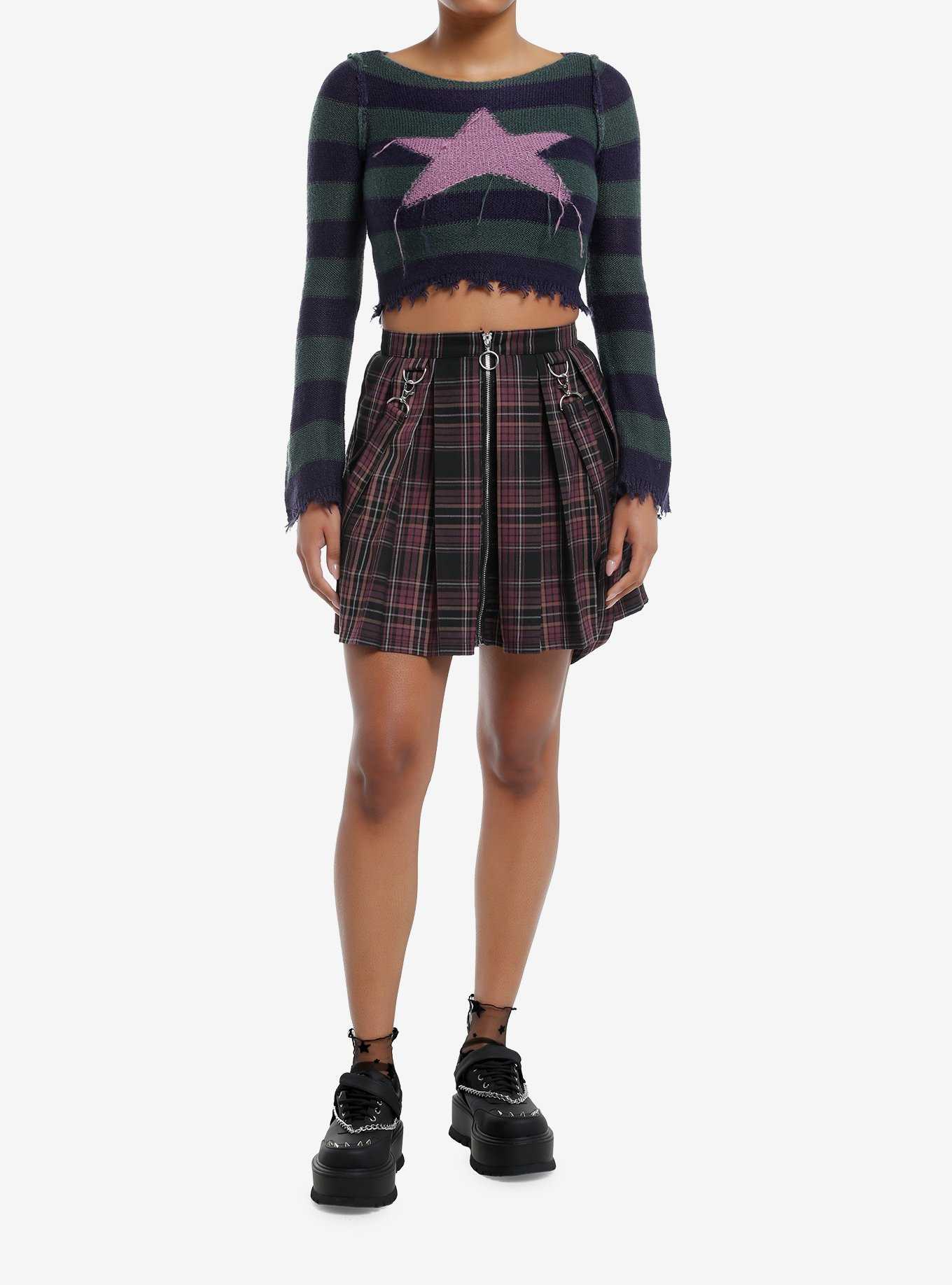 Social Collision Teal & Navy Stripe Star Girls Crop Sweater, , hi-res
