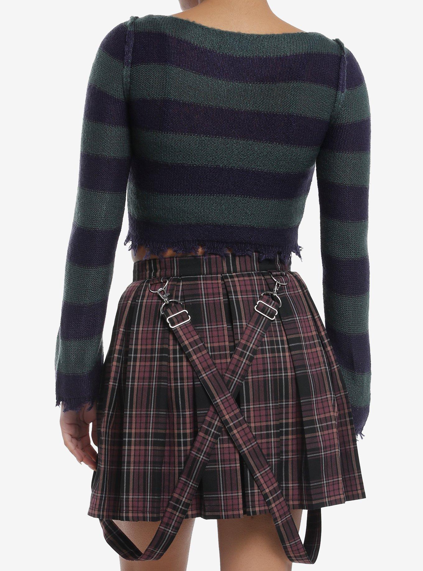 Teal & Navy Stripe Star Crop Girls Sweater, PURPLE, alternate