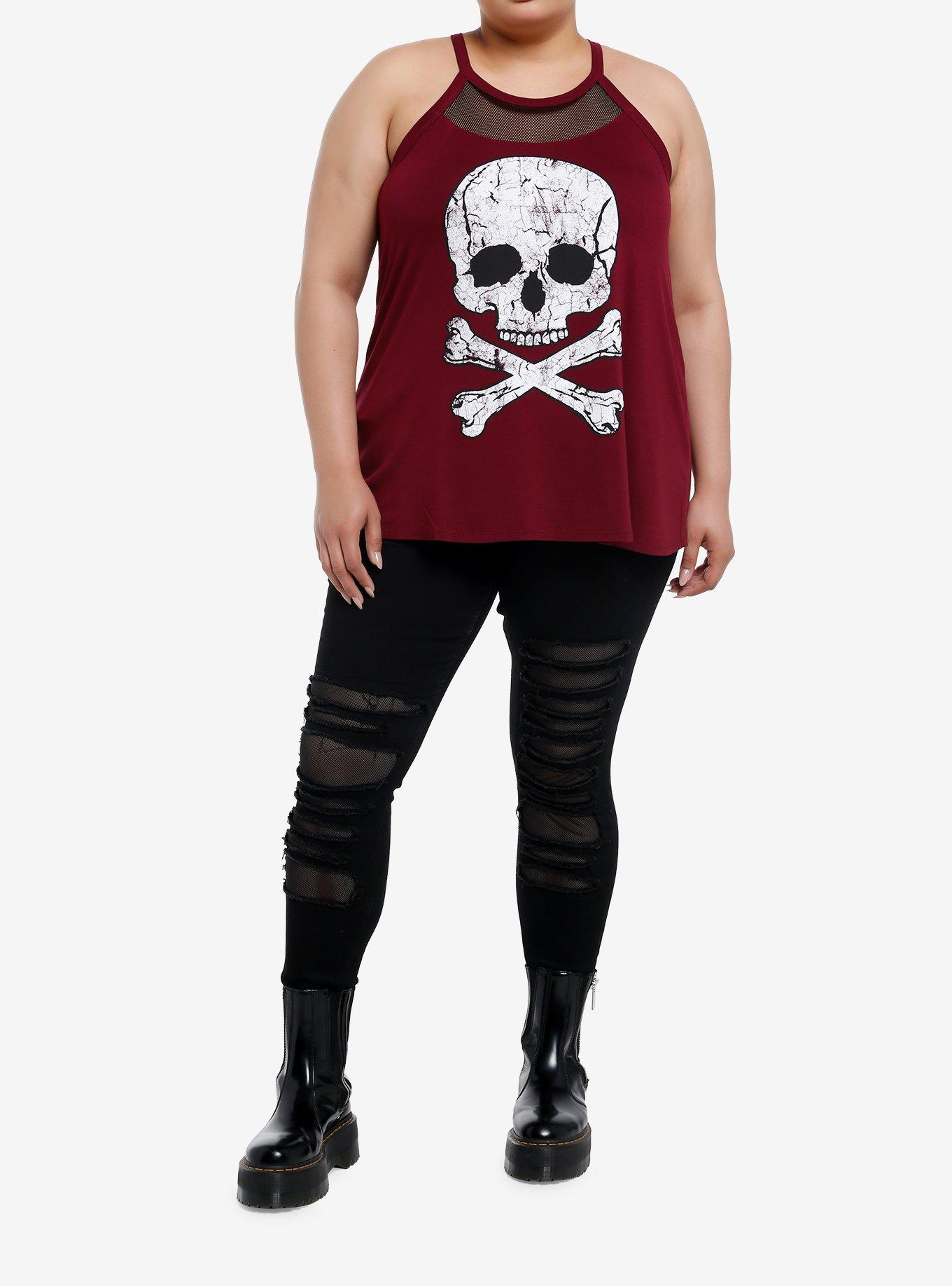 Social Collision Skull Fishnet Panel Girls Tank Top Plus Size, , hi-res