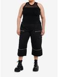 Social Collision Fishnet Grommet Lace-Up Girls Tank Top Plus Size, BLACK, alternate