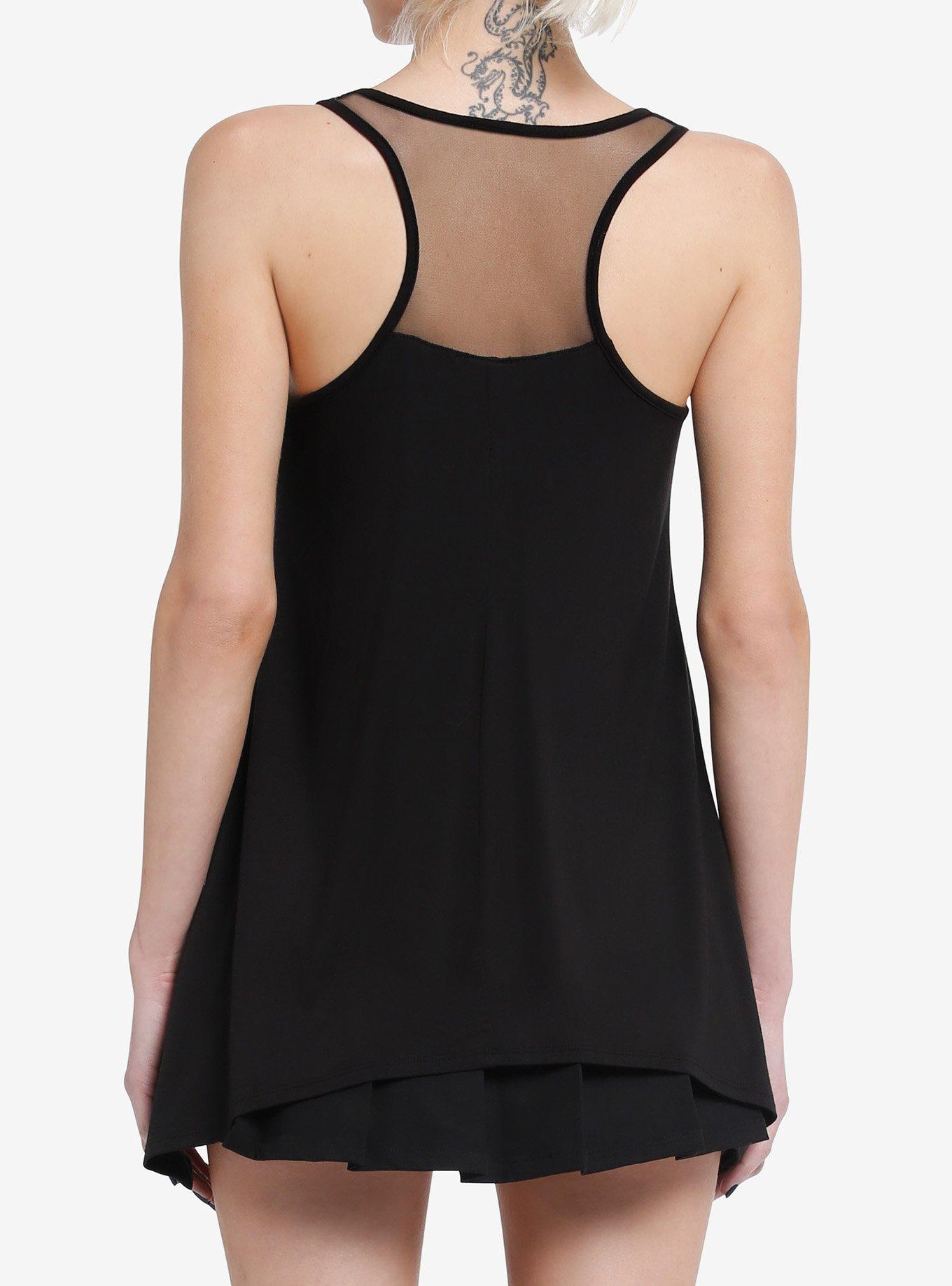 Black Y2K Cross Heart Mesh Girls Racerback Tank Top, GREY, alternate