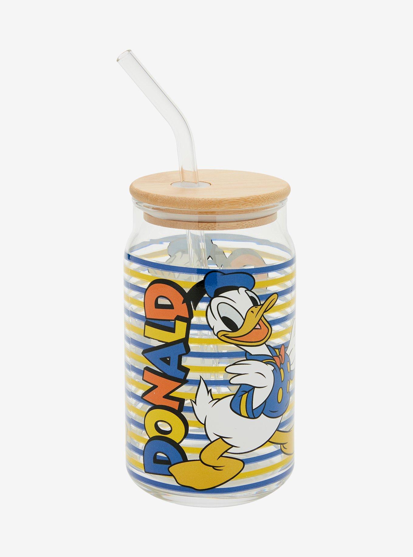 Disney Donald Duck Striped Glass Cup with Lid