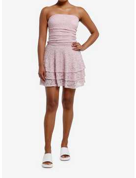 Sweet Society Pink Lace Ruffle Strapless Dress, , hi-res
