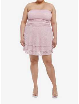 Sweet Society Pink Lace Ruffle Strapless Dress Plus Size, , hi-res