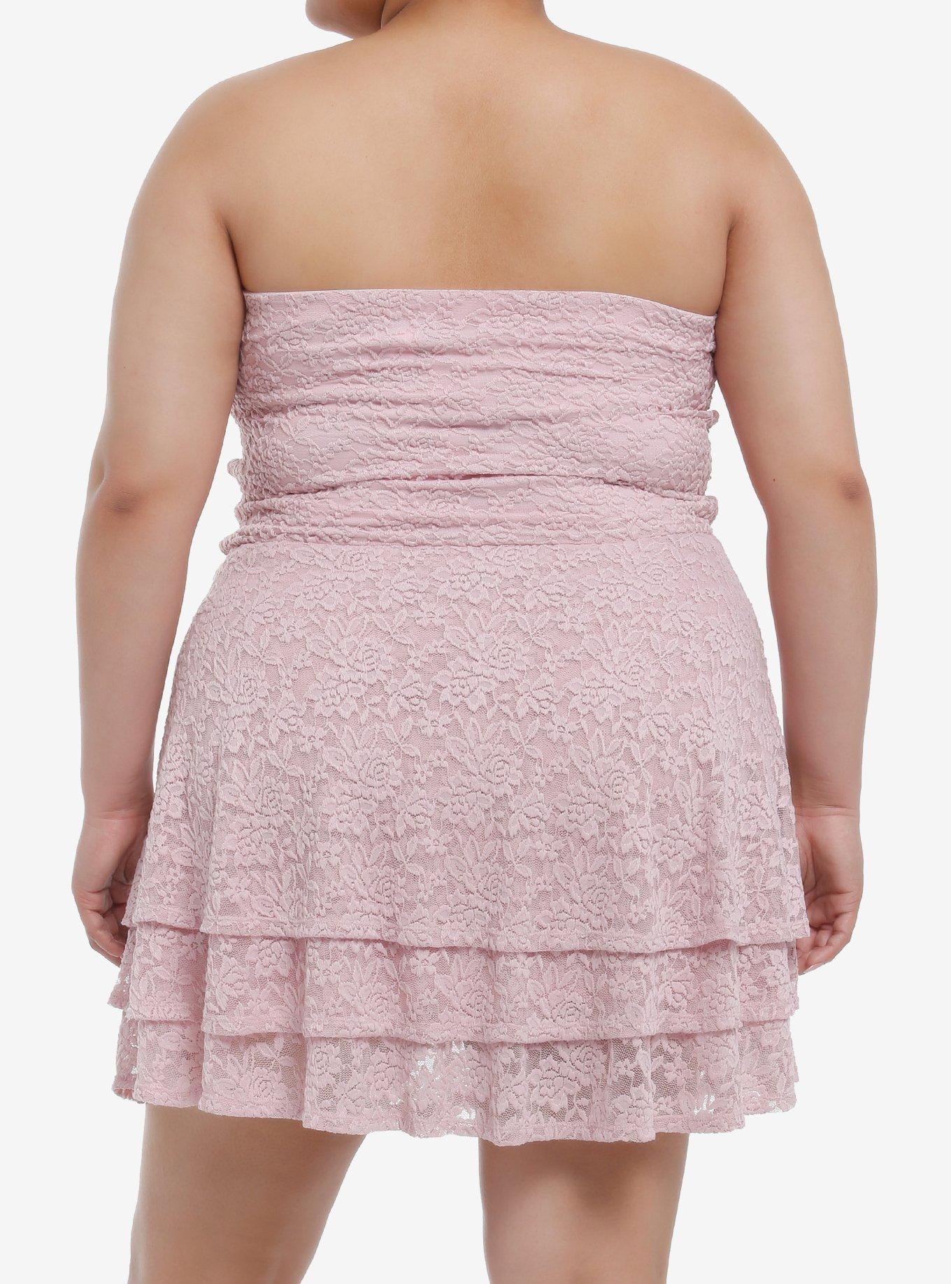 Sweet Society Pink Lace Ruffle Strapless Dress Plus Size, PINK, alternate
