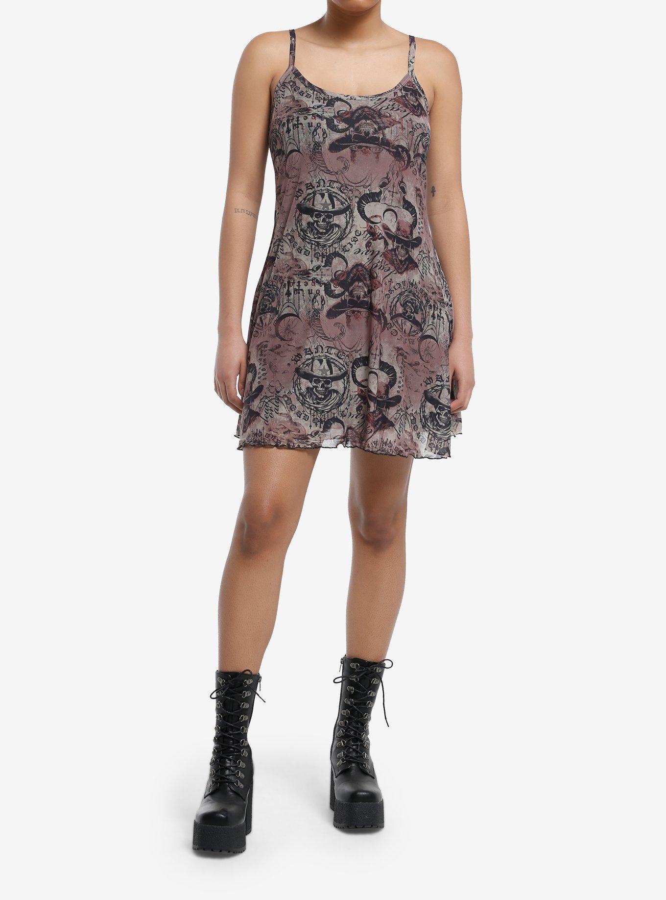 Cosmic Aura Skull Cowboy Slip Dress, BLACK, alternate