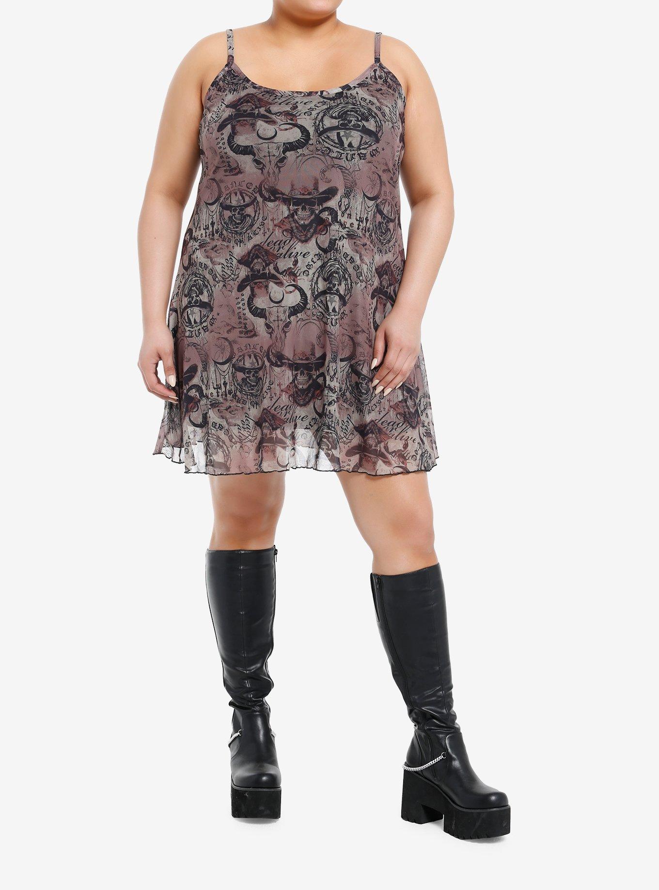 Cosmic Aura Skull Cowboy Slip Dress Plus Size, BLACK, alternate