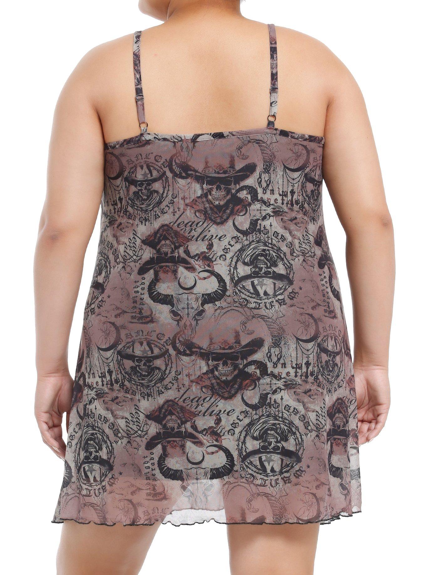 Cosmic Aura Skull Cowboy Slip Dress Plus Size, BLACK, alternate