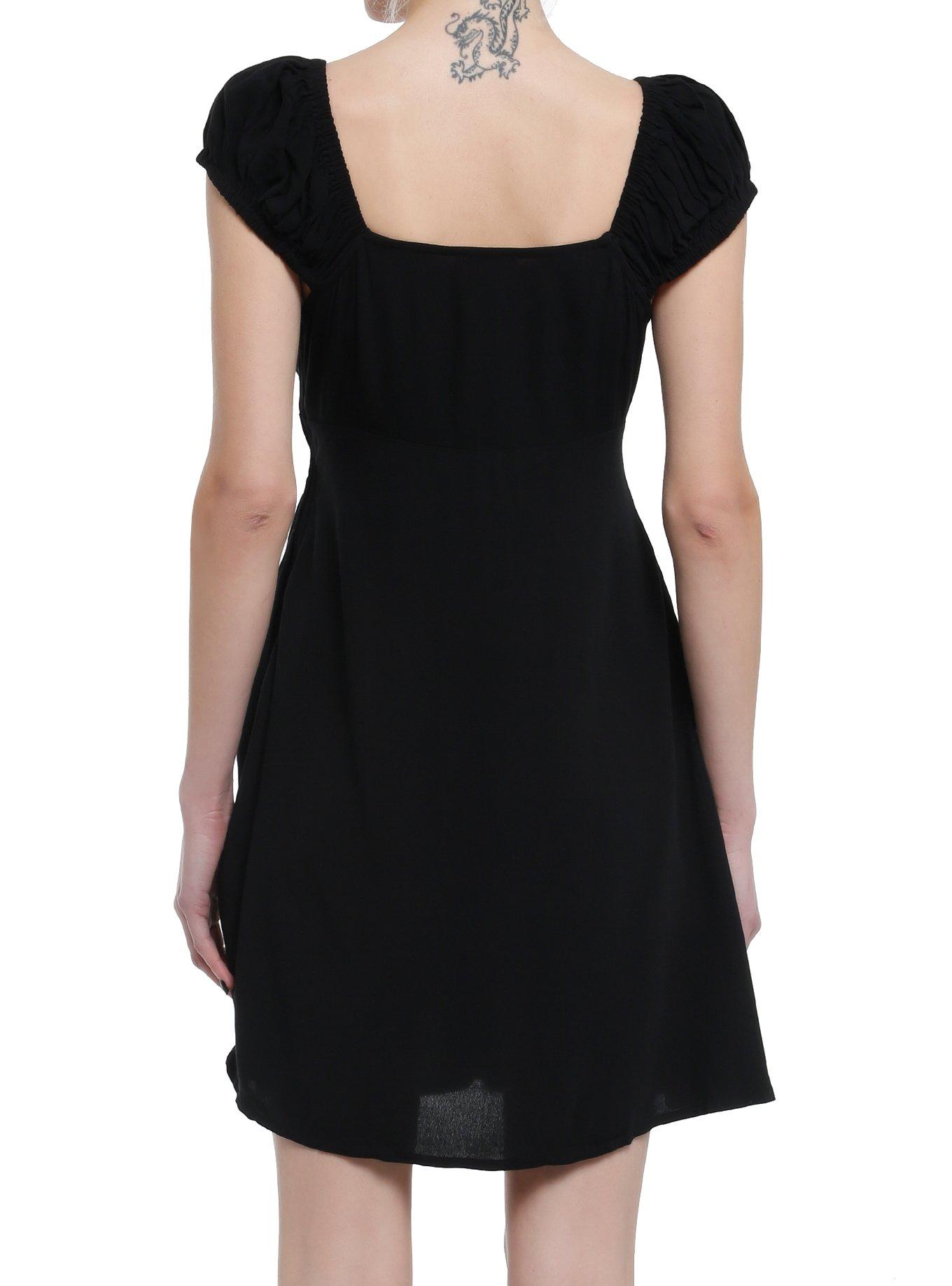 Social Collision Red Rosette Black Babydoll Dress, BLACK, alternate