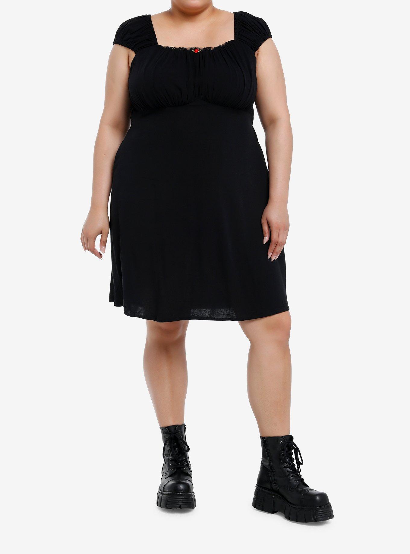 Social Collision Red Rosette Black Babydoll Dress Plus Size, , hi-res