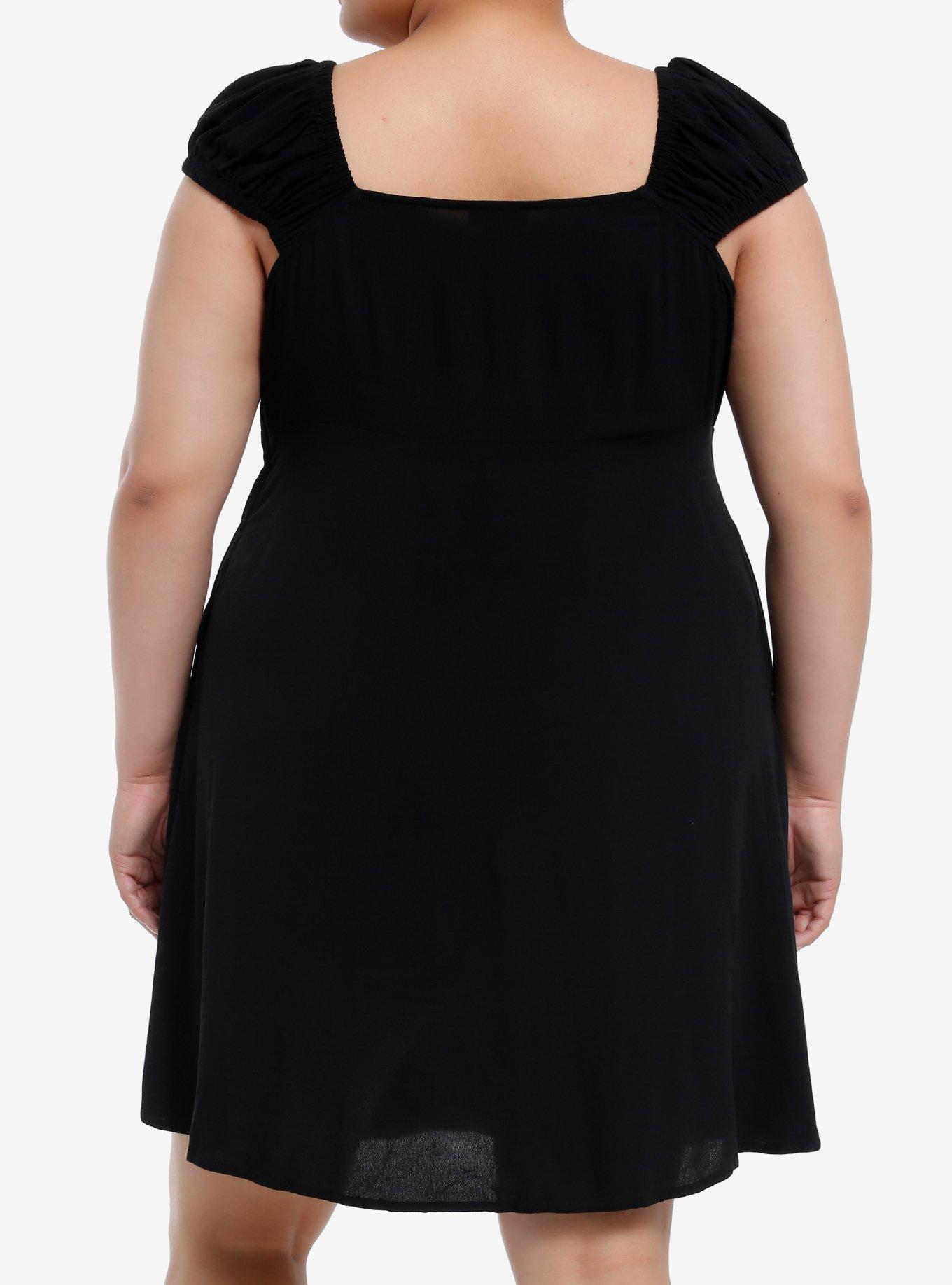 Social Collision Red Rosette Black Babydoll Dress Plus Size, BLACK, alternate