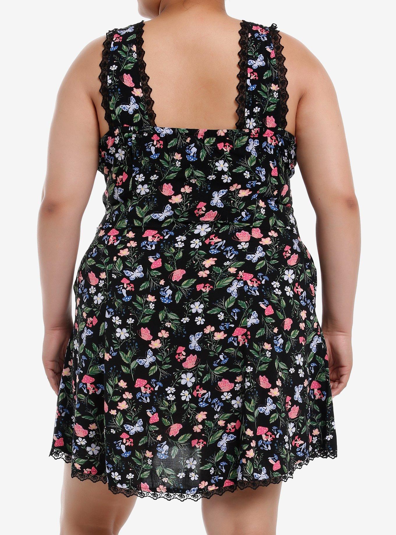 Thorn & Fable Butterfly Floral Lace Babydoll Dress Plus Size, BLUE, alternate