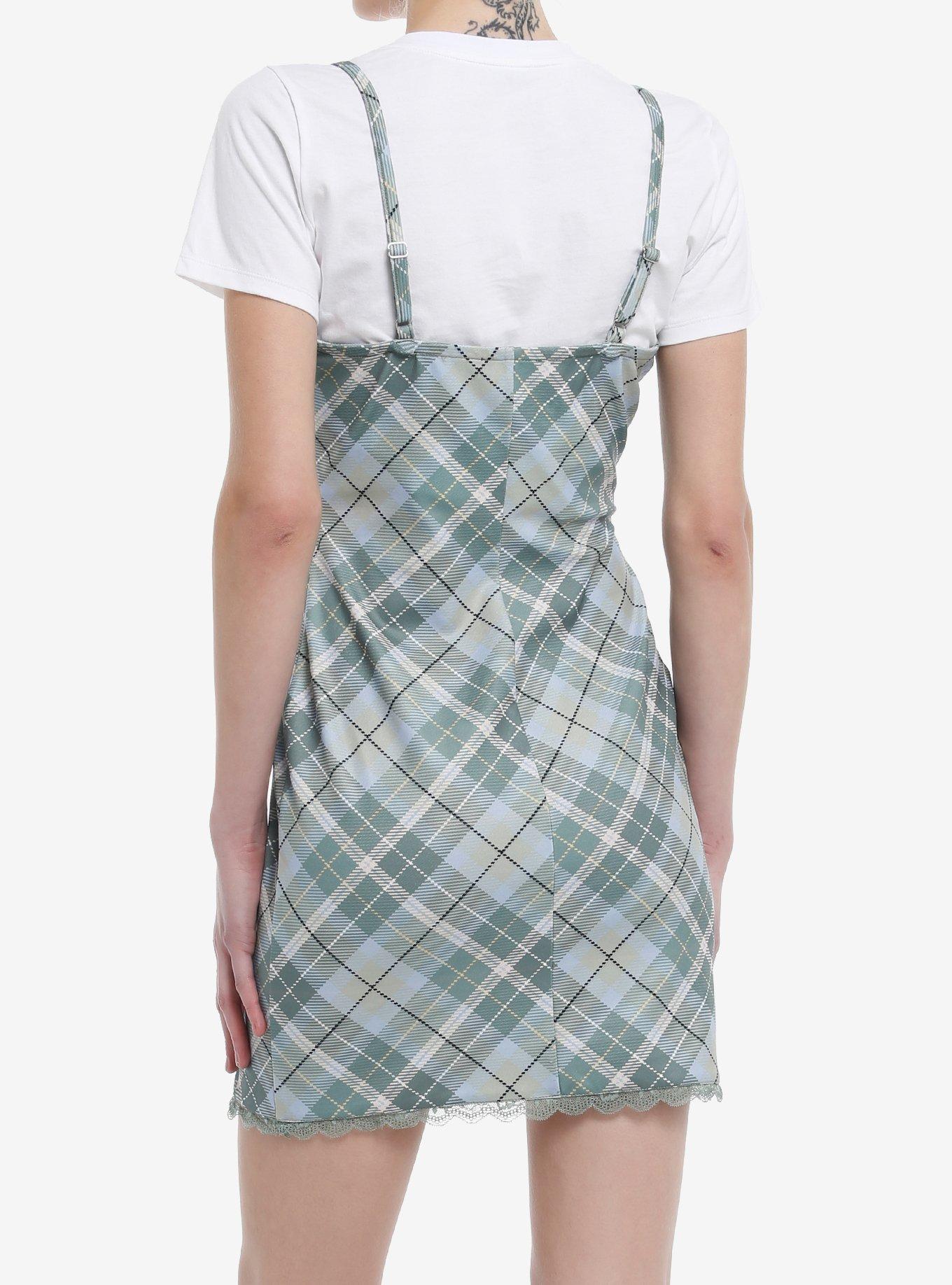 Teal Plaid Twofer Dress, BLUE, alternate