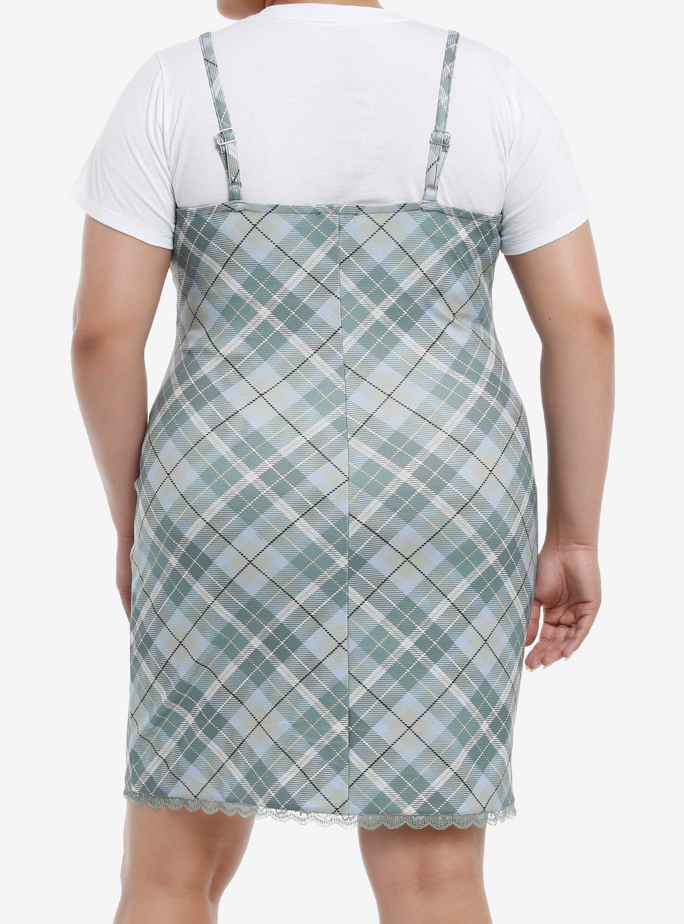 Teal Plaid Twofer Dress Plus Size, BLUE, alternate