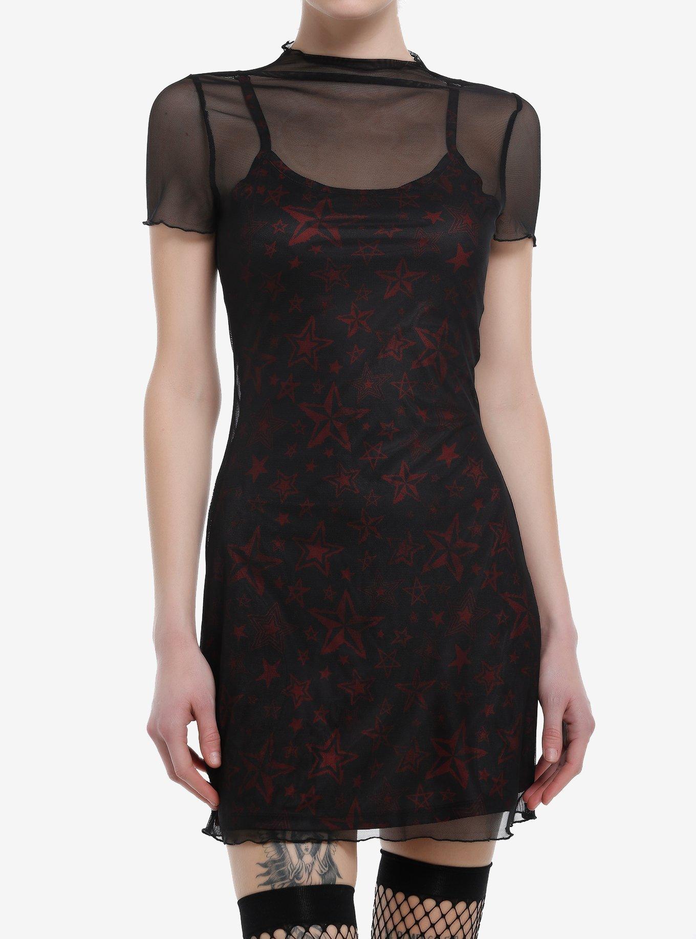 Social Collision Red & Black Star Twofer Cami Dress, , hi-res