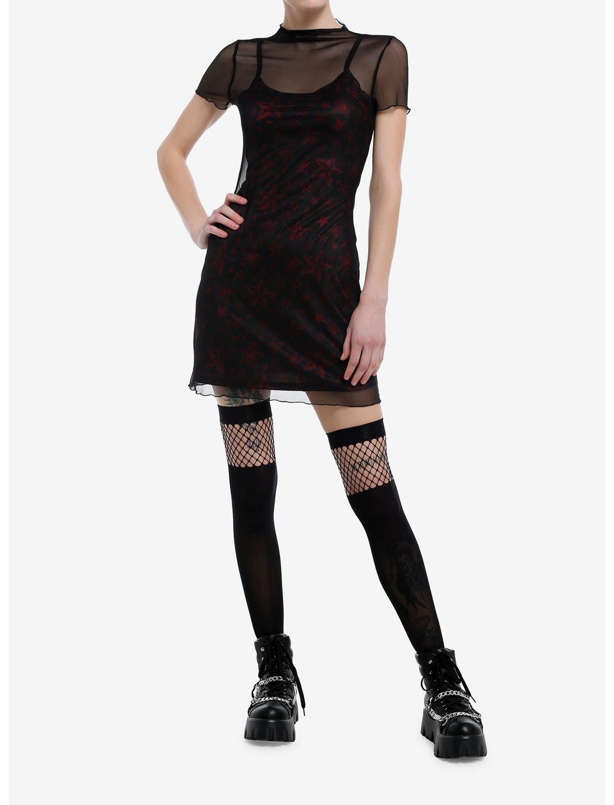 Social Collision Red & Black Star Twofer Cami Dress, RED, alternate