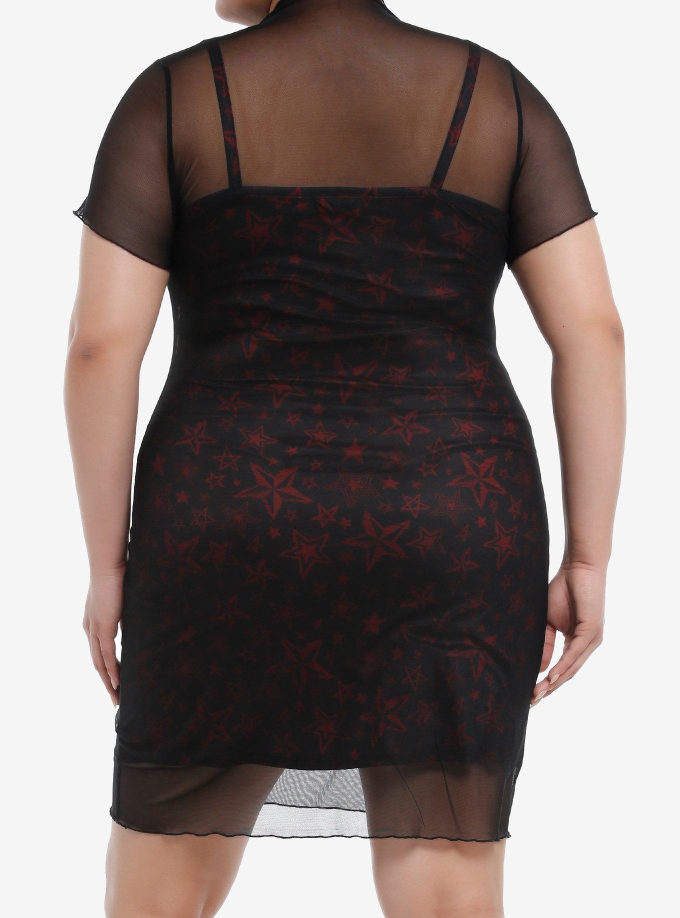 Social Collision Red & Black Star Twofer Cami Dress Plus Size, RED, alternate