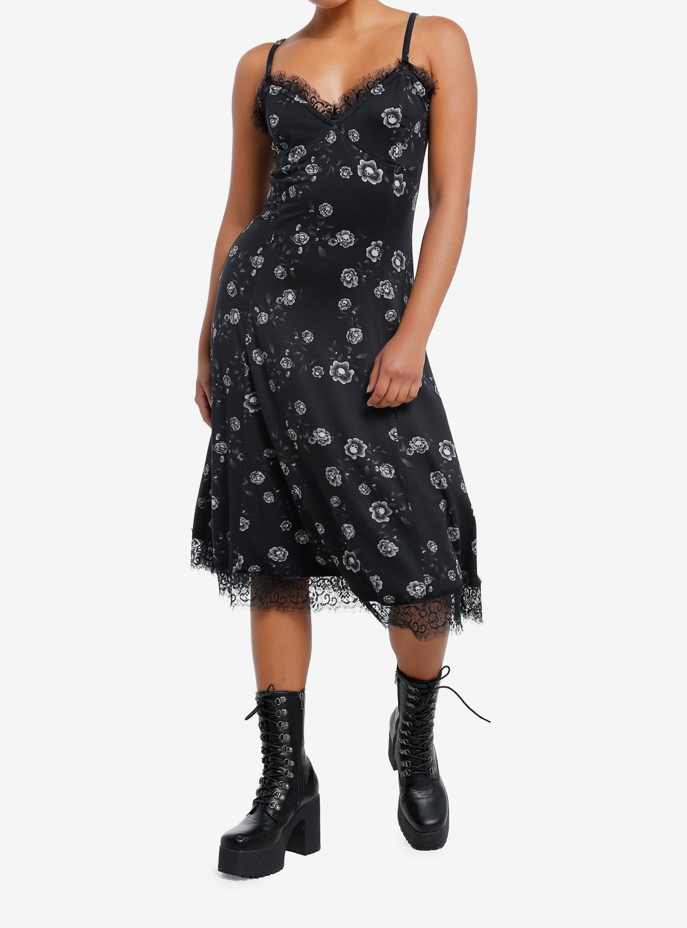 Cosmic Aura Skull Rose Midi Slip Dress, BROWN, alternate
