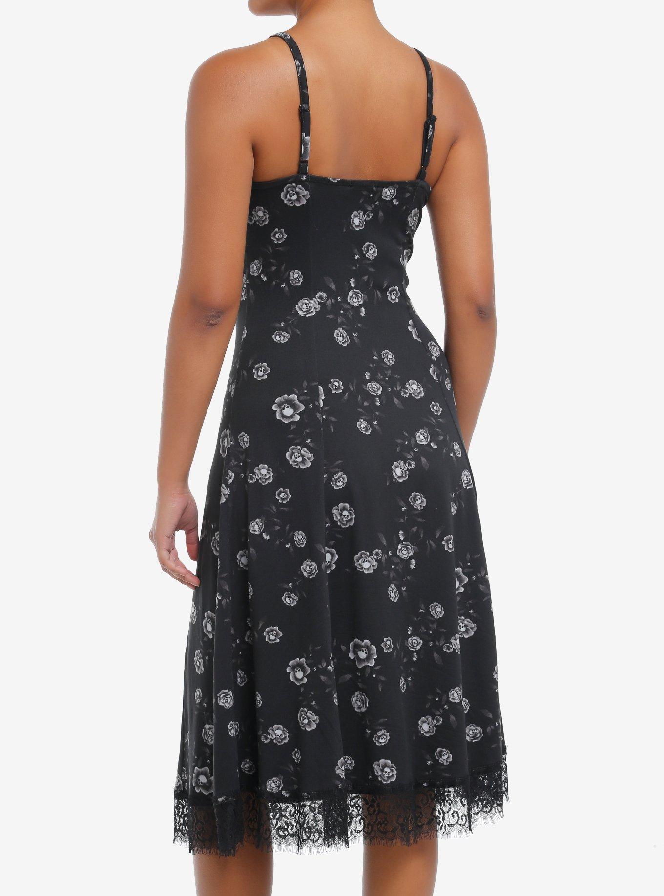 Cosmic Aura Skull Rose Midi Slip Dress, BROWN, alternate