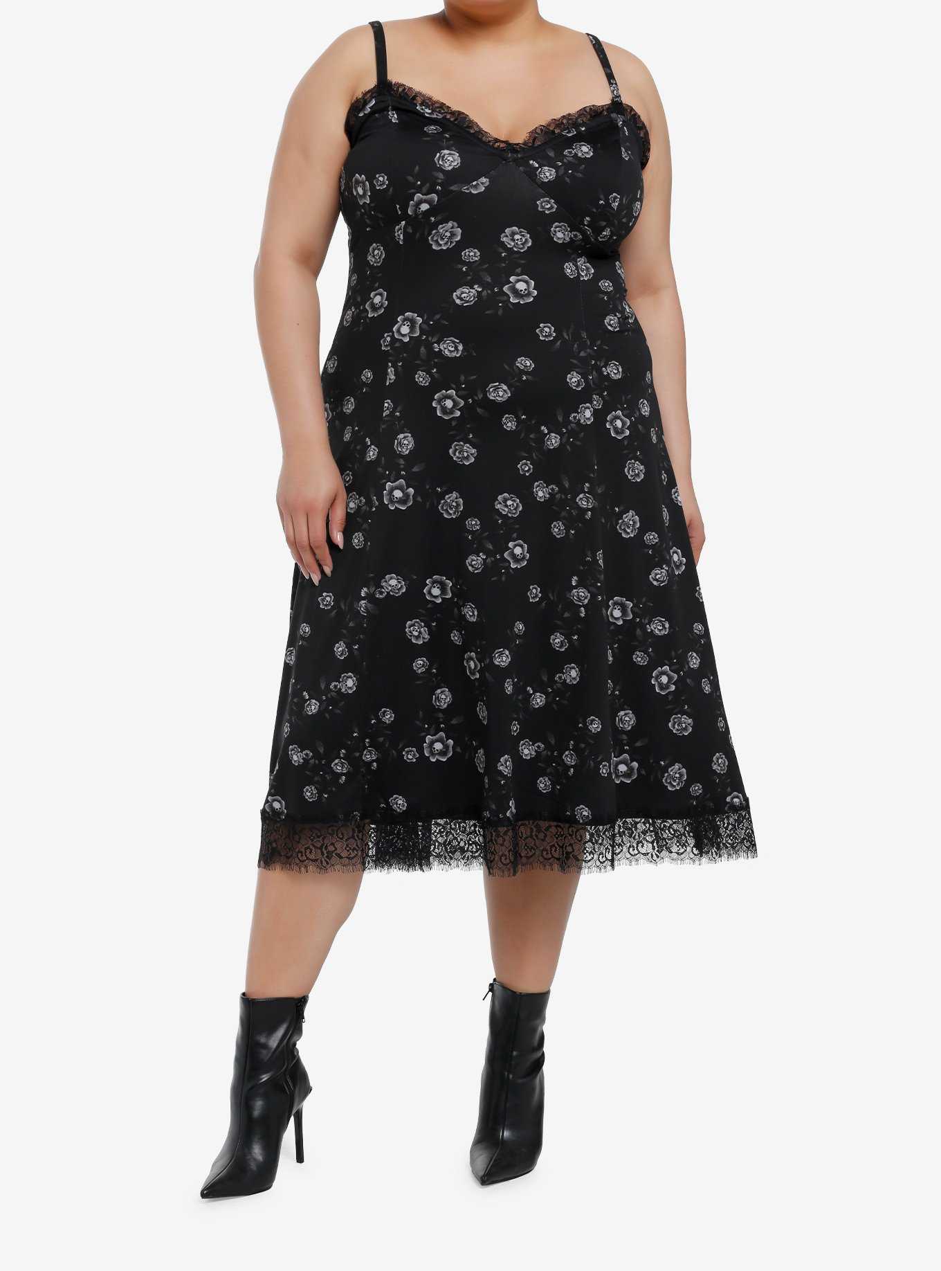 Cosmic Aura Skull Rose Midi Slip Dress Plus Size, , hi-res