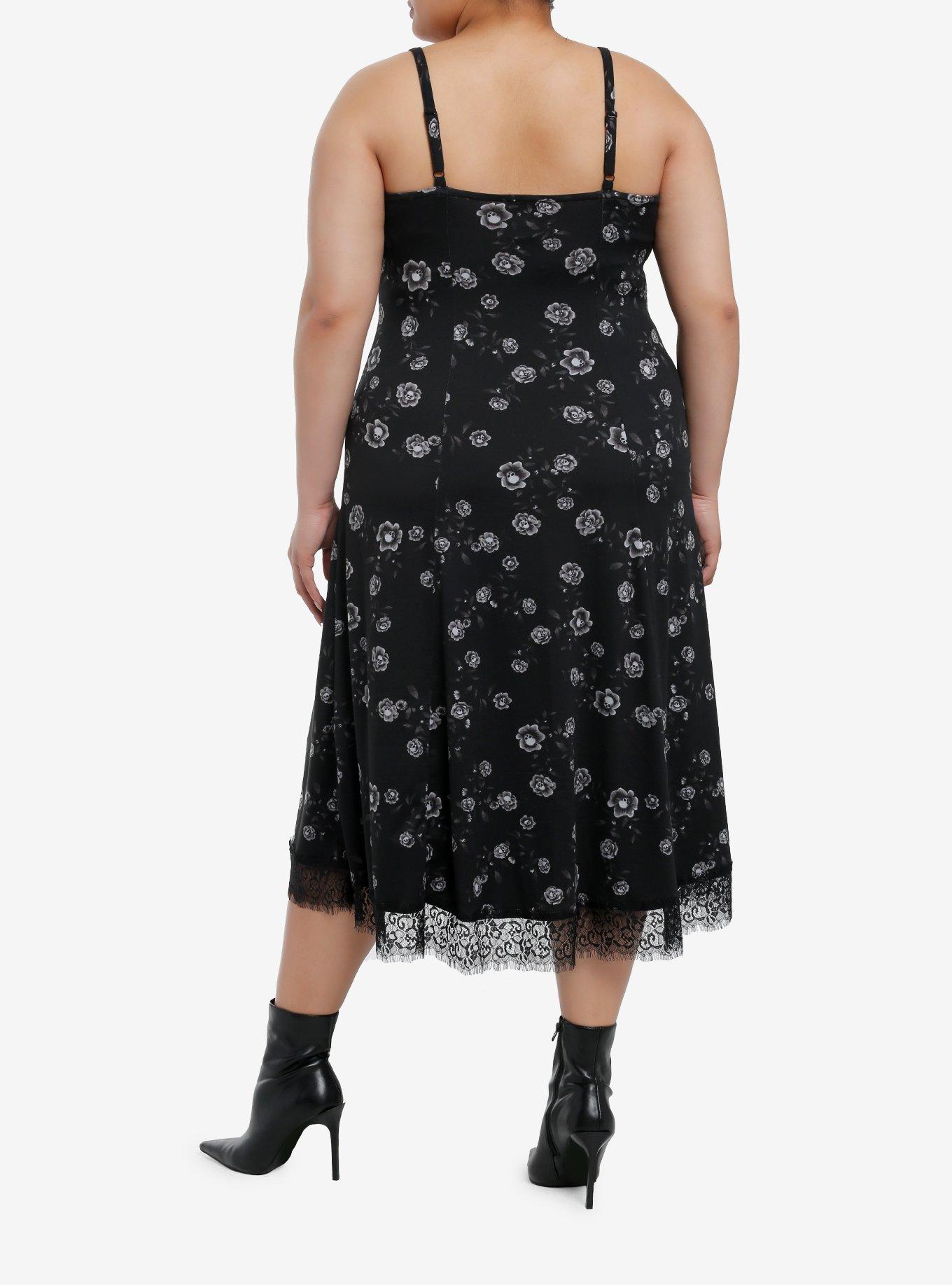 Cosmic Aura Skull Rose Midi Slip Dress Plus Size, BROWN, alternate