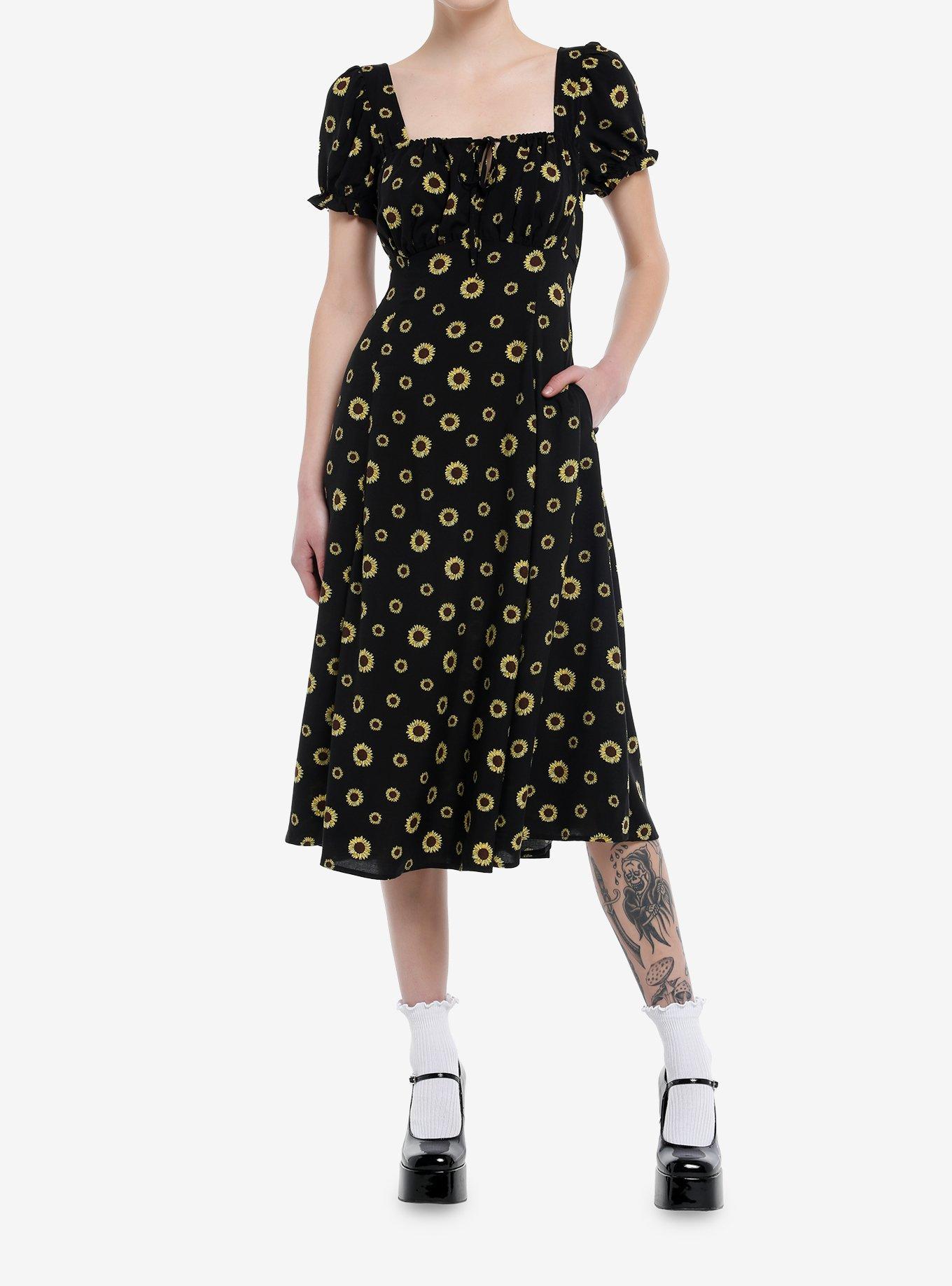 Thorn & Fable Yellow Sunflower Empire Midi Dress, , alternate