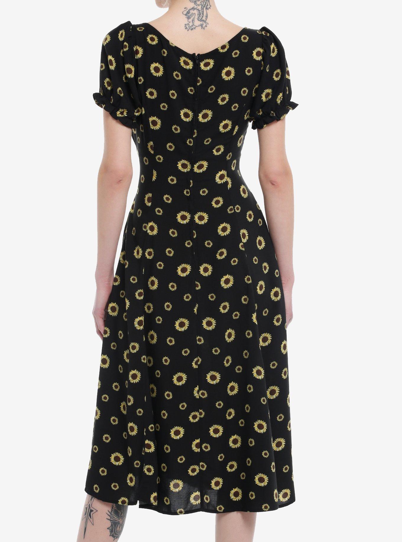 Thorn & Fable Yellow Sunflower Empire Midi Dress, , alternate