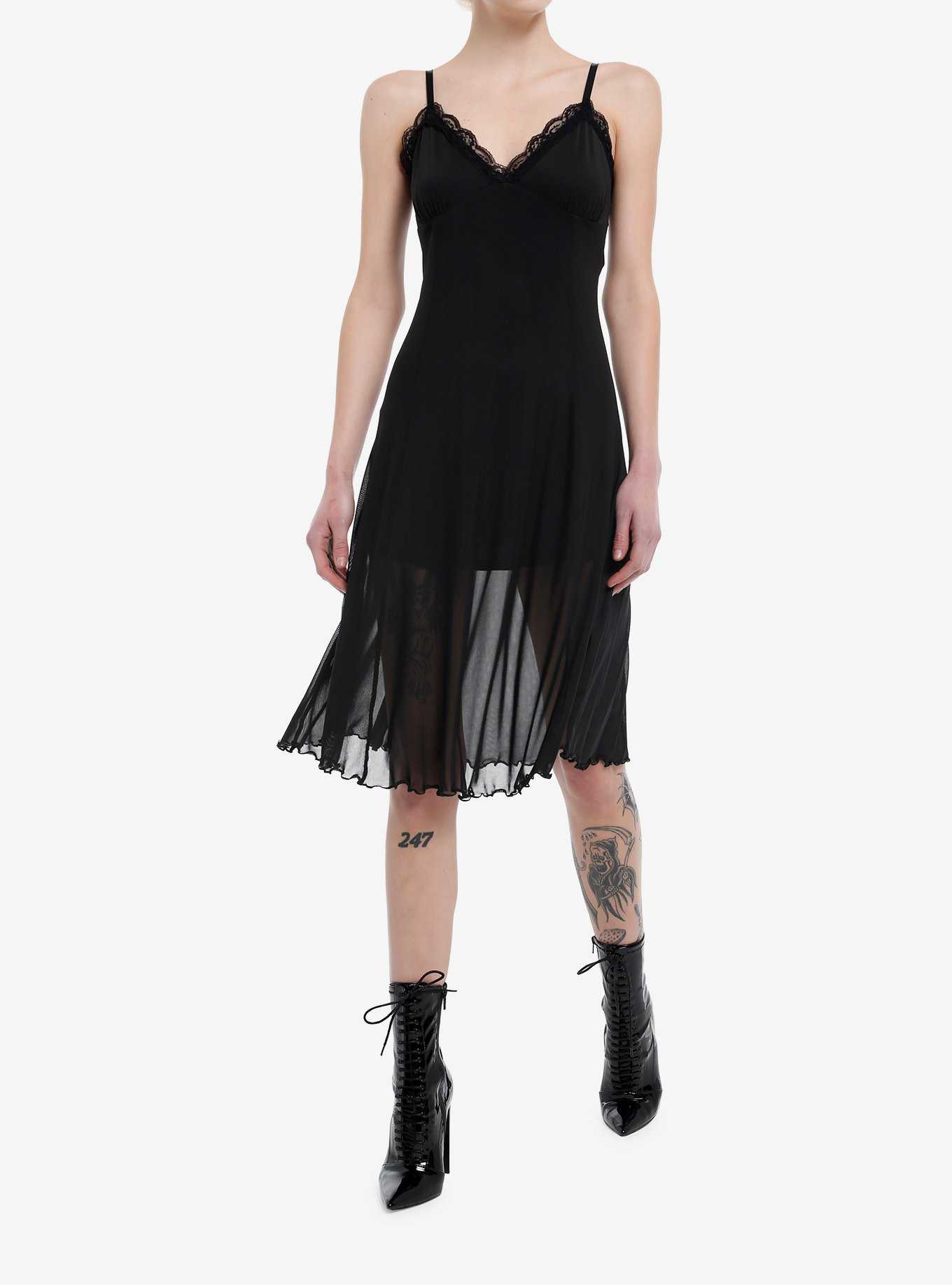 Cosmic Aura® Black Lace Mesh Midi Dress, , hi-res