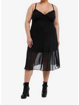Cosmic Aura Black Lace Mesh Midi Dress Plus Size, , hi-res