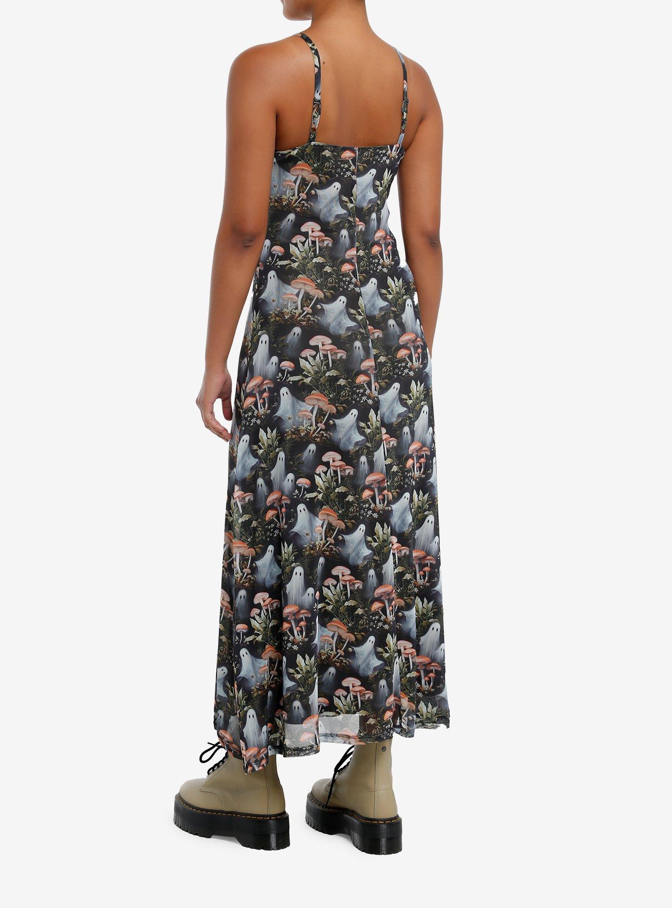 Thorn & Fable Mushrooms & Ghosts Strappy Midaxi Dress, , alternate
