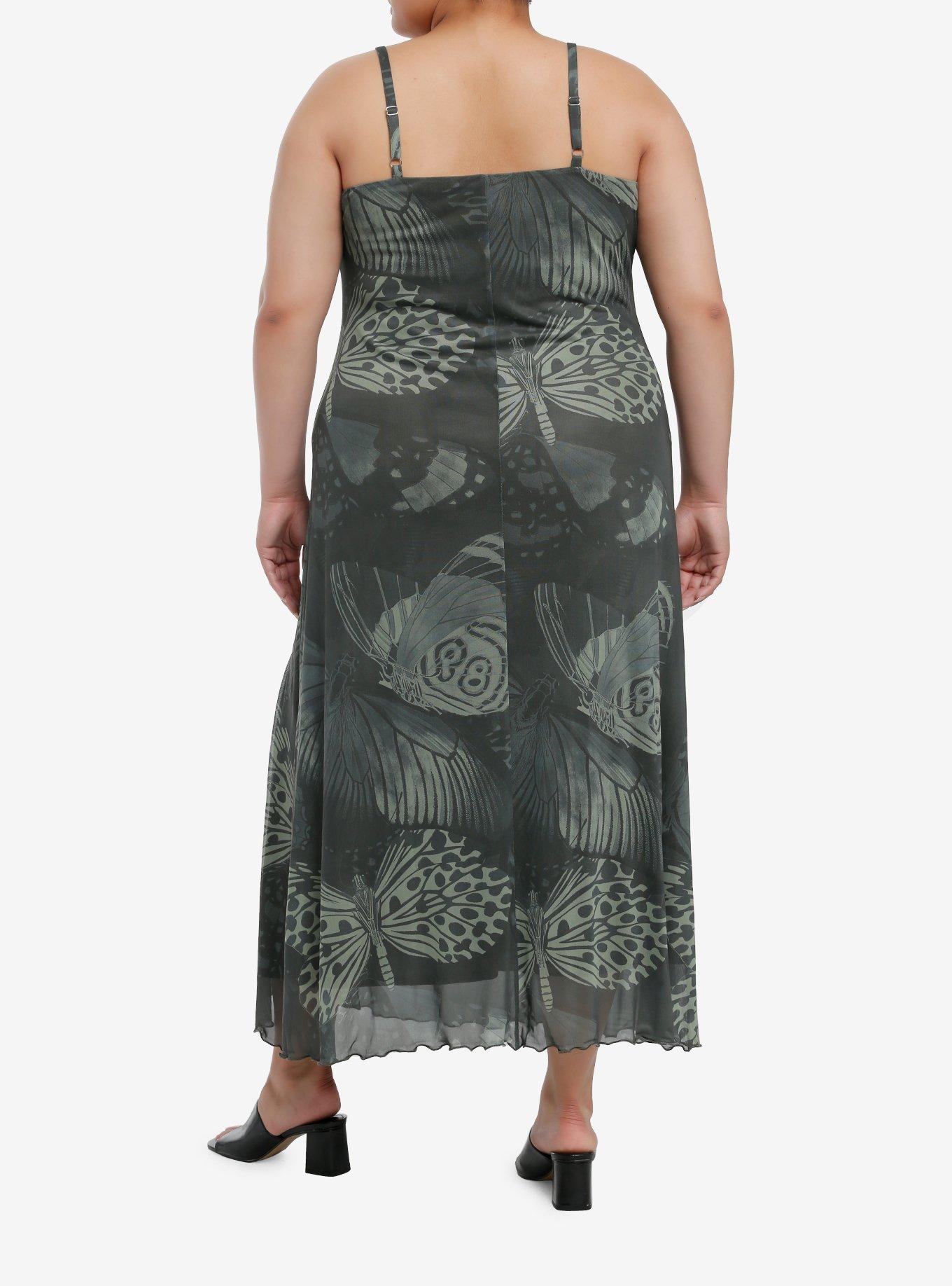 Thorn & Fable Green Butterfly Slit Maxi Dress Plus Size, GREEN, alternate