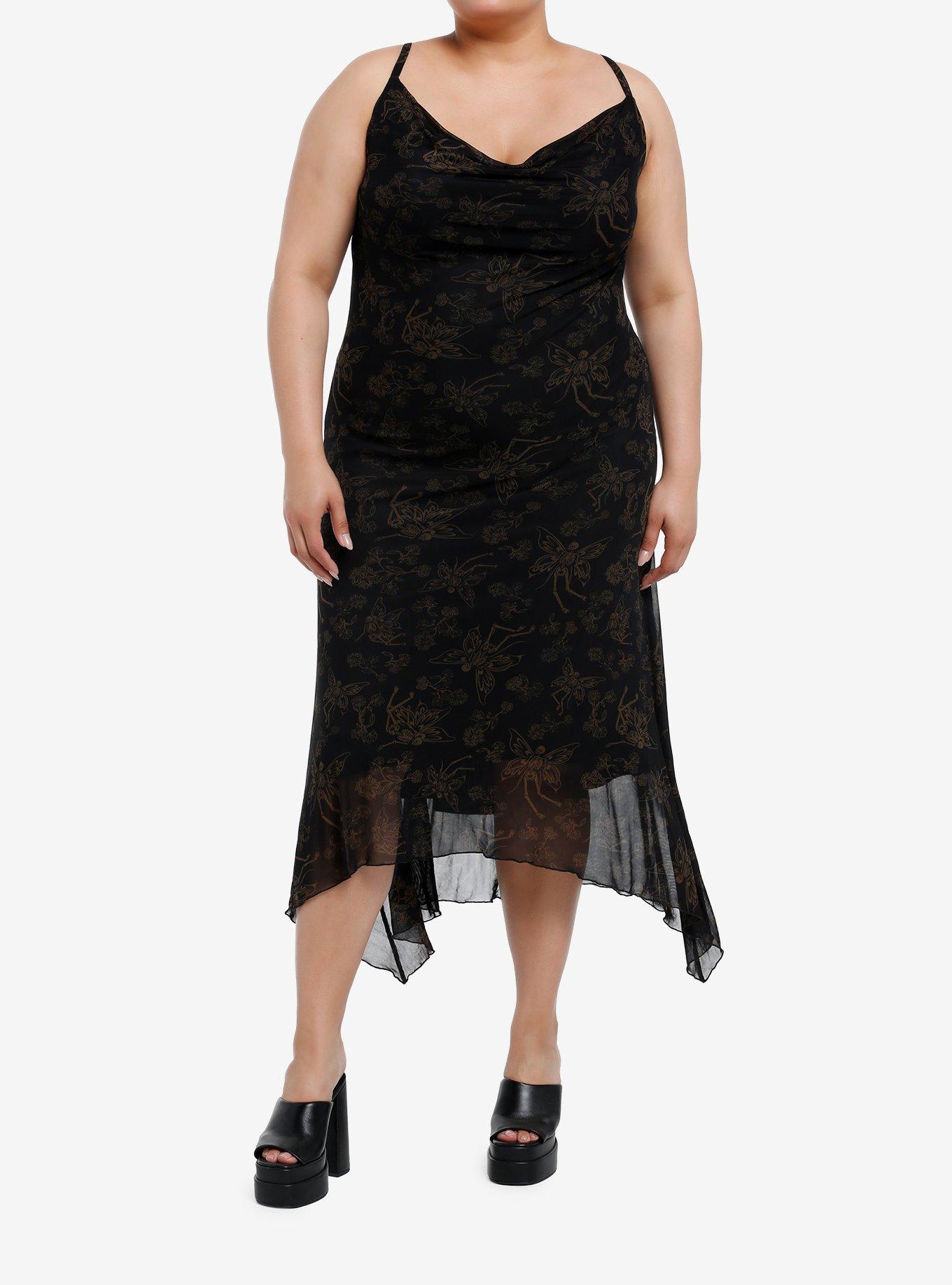 Thorn & Fable Skeleton Fairy Hanky Hem Maxi Slip Dress Plus Size, , hi-res