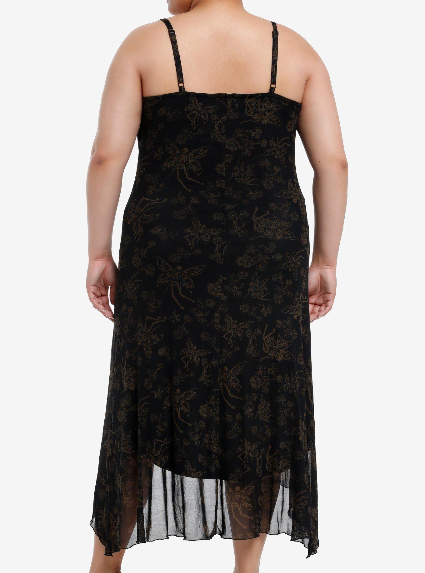 Thorn & Fable Skeleton Fairy Hanky Hem Maxi Slip Dress Plus Size, BROWN, alternate