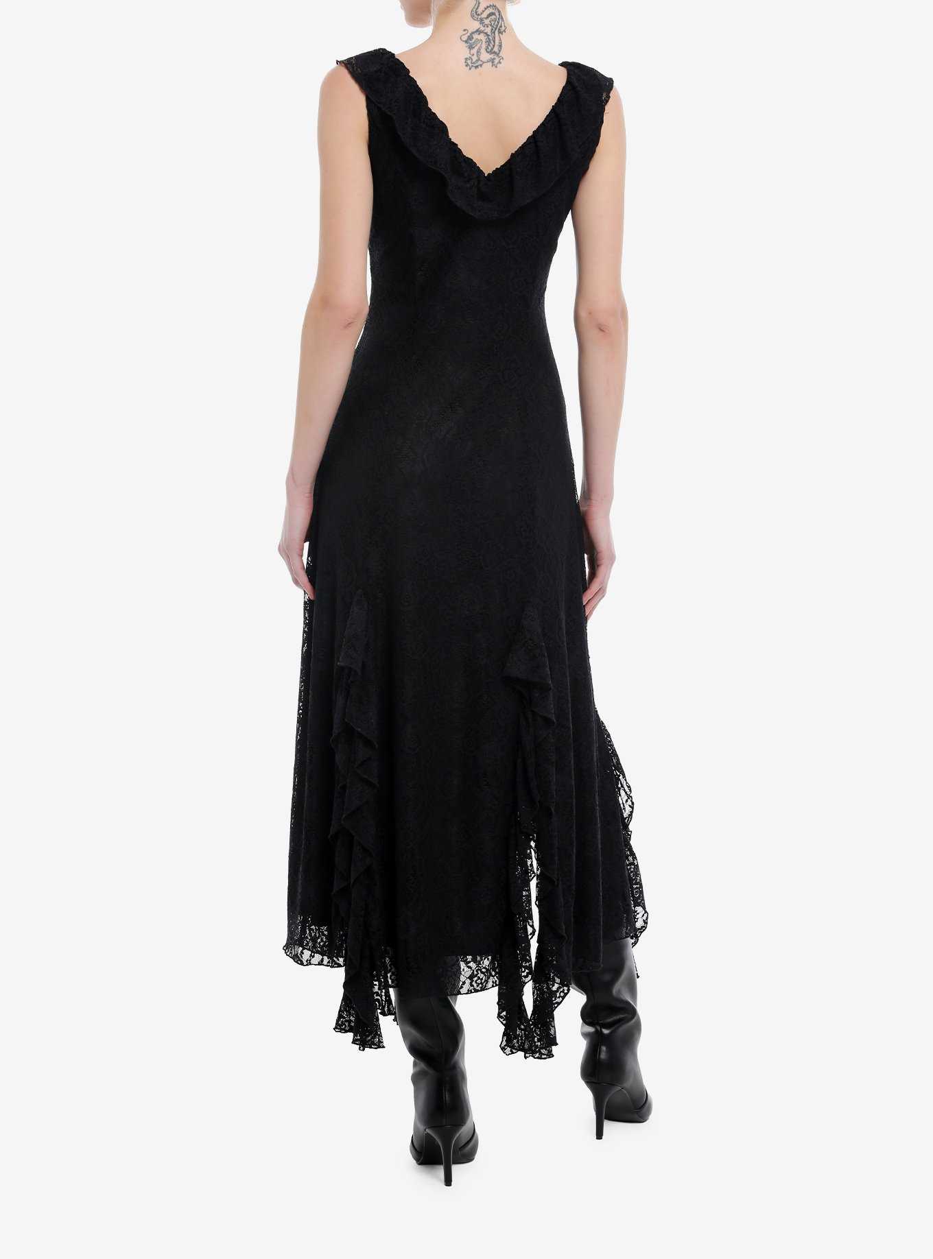 Cosmic Aura Black Lace Slit Maxi Dress, , hi-res