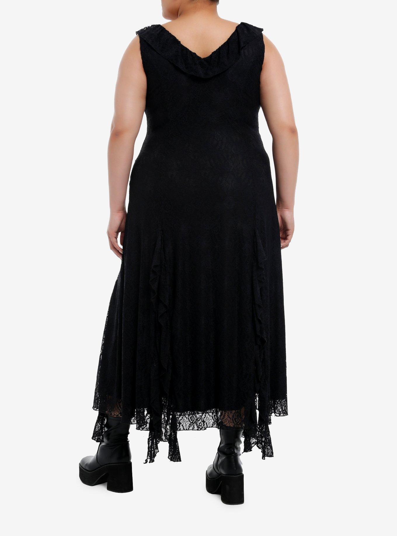 Cosmic Aura Black Lace Slit Maxi Dress Plus Size, BLACK, alternate