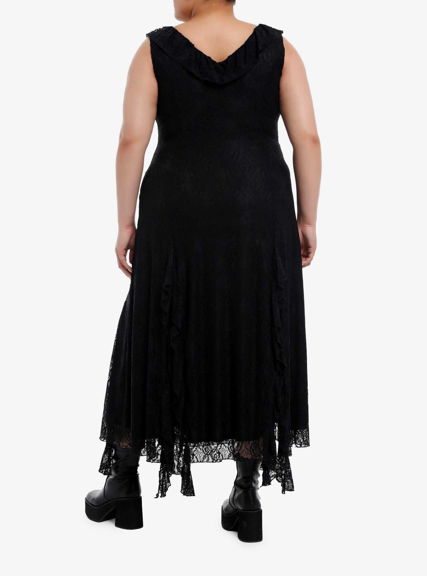 Cosmic Aura Black Lace Slit Maxi Dress Plus Size, , hi-res