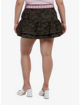 Sweet Society Green Camo Ruffle Belted Mini Skirt Plus Size, , hi-res