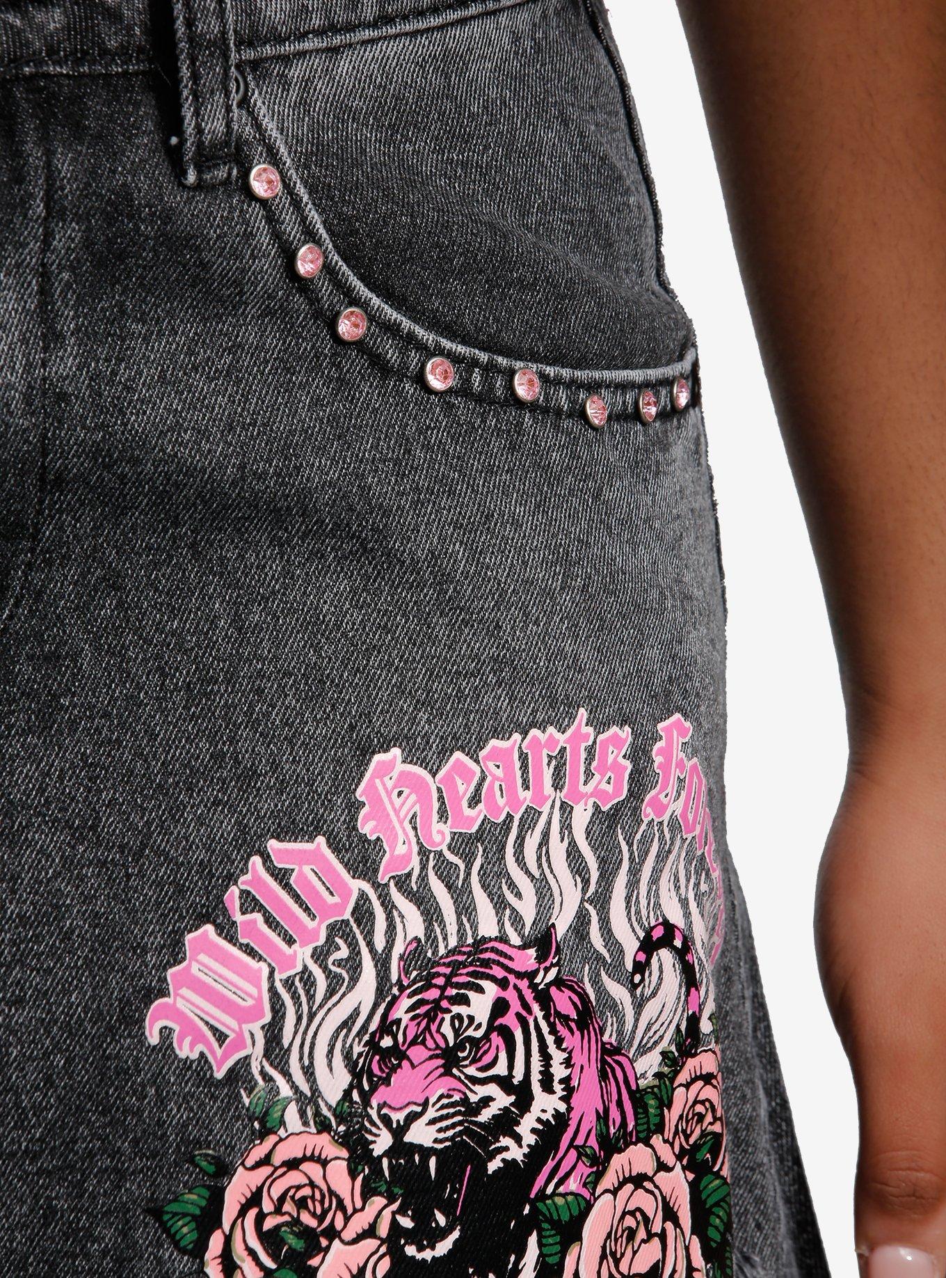 Sweet Society Pink Tiger Denim Mini Skirt, PINK, alternate