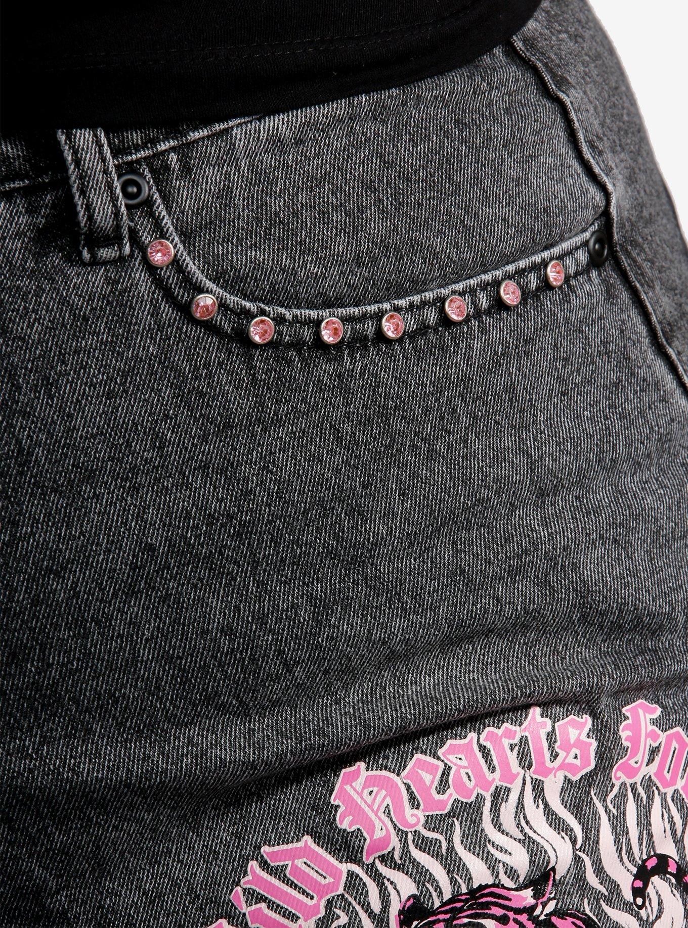 Sweet Society Pink Tiger Denim Mini Skirt Plus Size, PINK, alternate