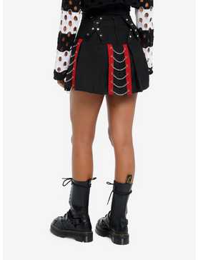 Social Collision Black & Red Chains Pleated Skirt, , hi-res