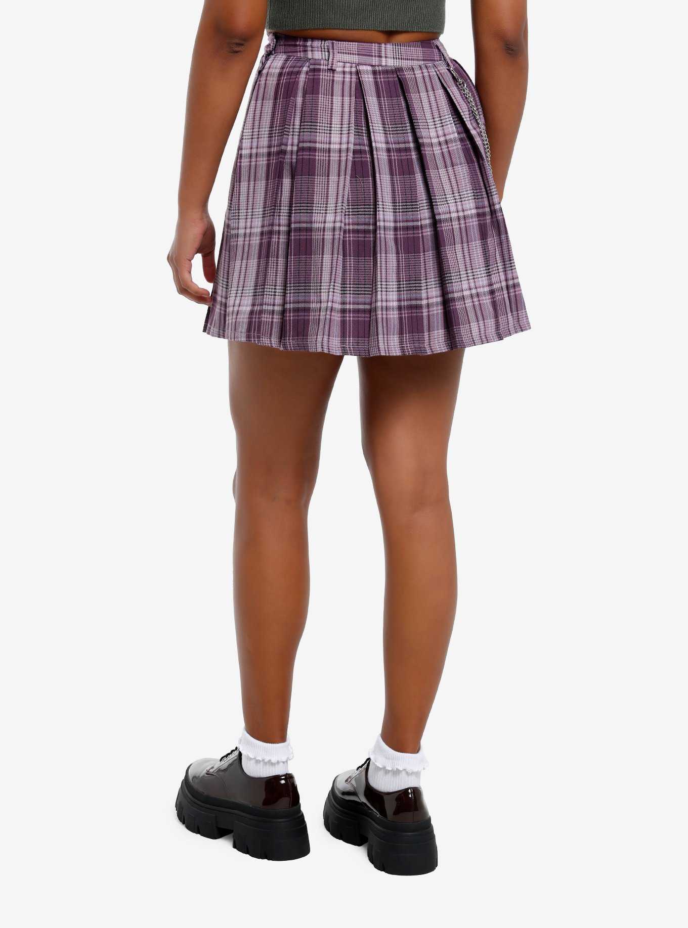 Thorn & Fable Purple Plaid Pleated Skirt, , hi-res