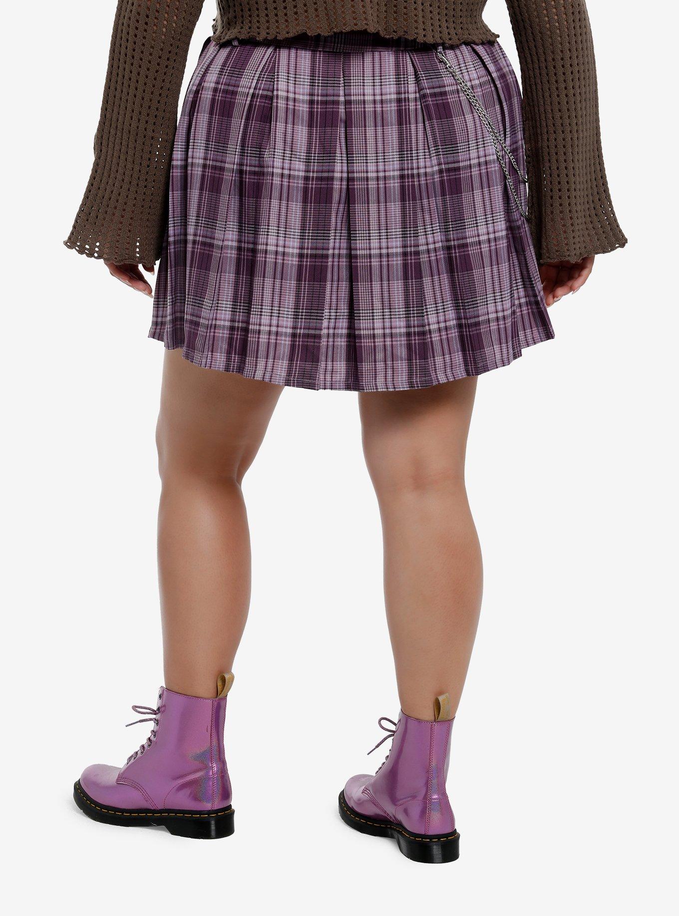 Thorn & Fable Purple Plaid Pleated Skirt Plus Size, , hi-res