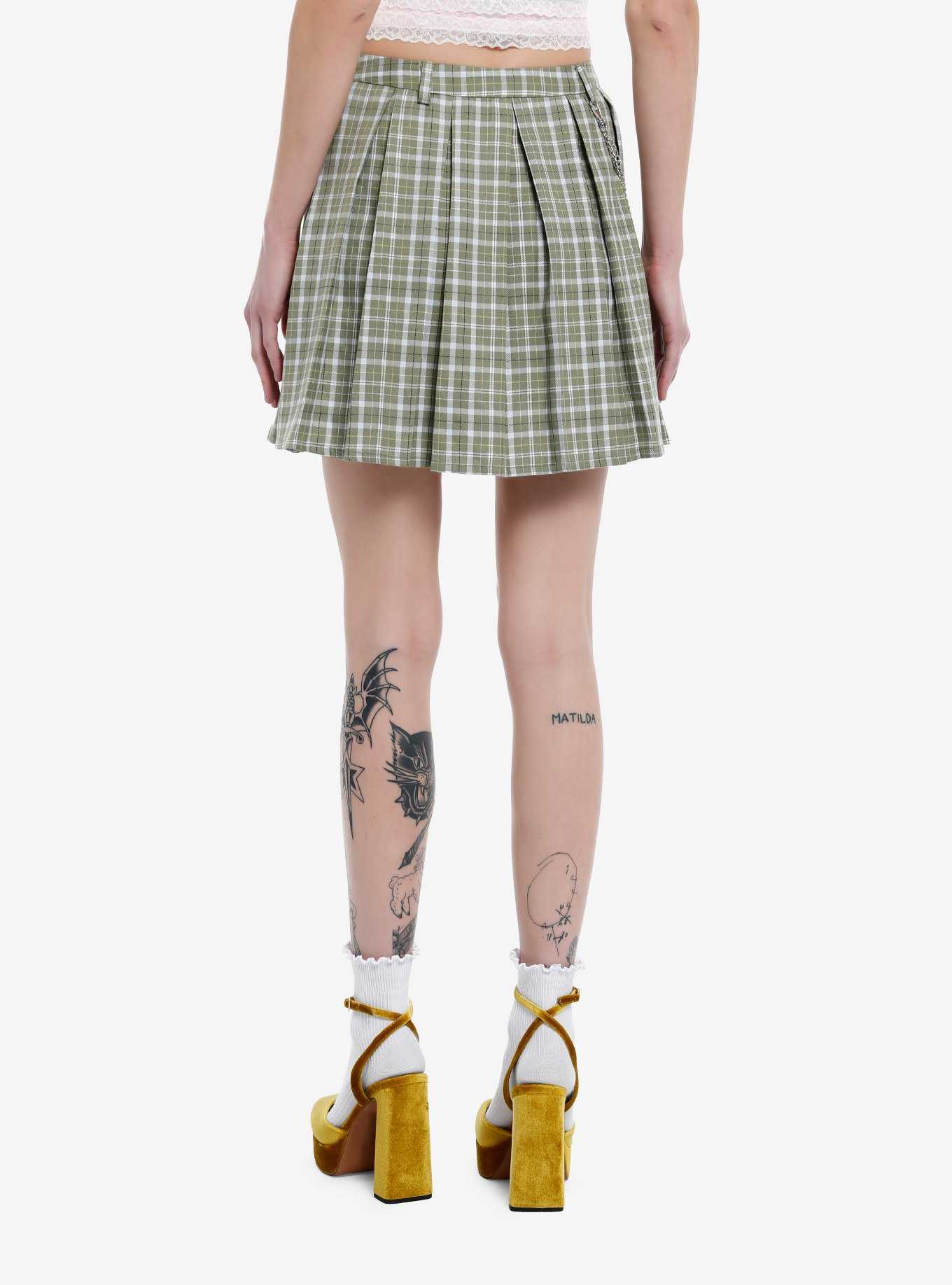 Sweet Society Sage Green Plaid Chain Skirt, , hi-res