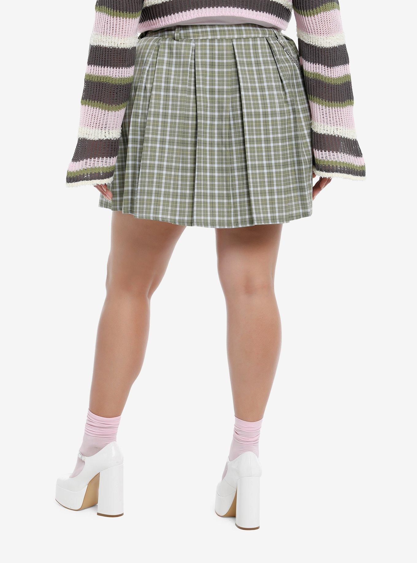 Sweet Society Sage Green Plaid Chain Skirt Plus Size, , hi-res