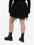 Social Collision Black Grommet Strap Pleated Skirt With Belt Plus Size, BLACK, alternate