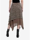 Thorn & Fable Brown Lace Ruched Hanky Hem Midi Skirt, BROWN, alternate