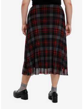 Sweet Society Grey & Red Plaid Mesh Midi Skirt Plus Skirt, , hi-res