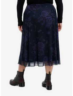 Cosmic Aura Purple & Black Floral Midi Skirt Plus Size, , hi-res