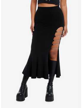 Social Collision Black Chain Slit Mermaid Midi Skirt, , hi-res